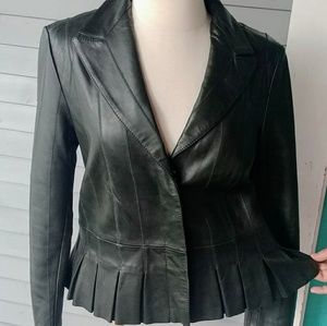 Coldwater Creek Jade Green Pleated Leather Coat